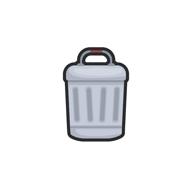 trash can in outline flat vector design