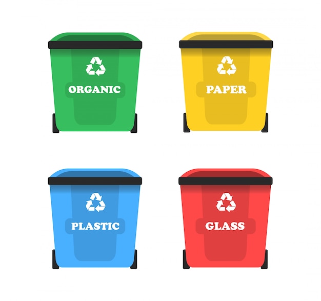 trash cans in a flat style. sorting garbage.