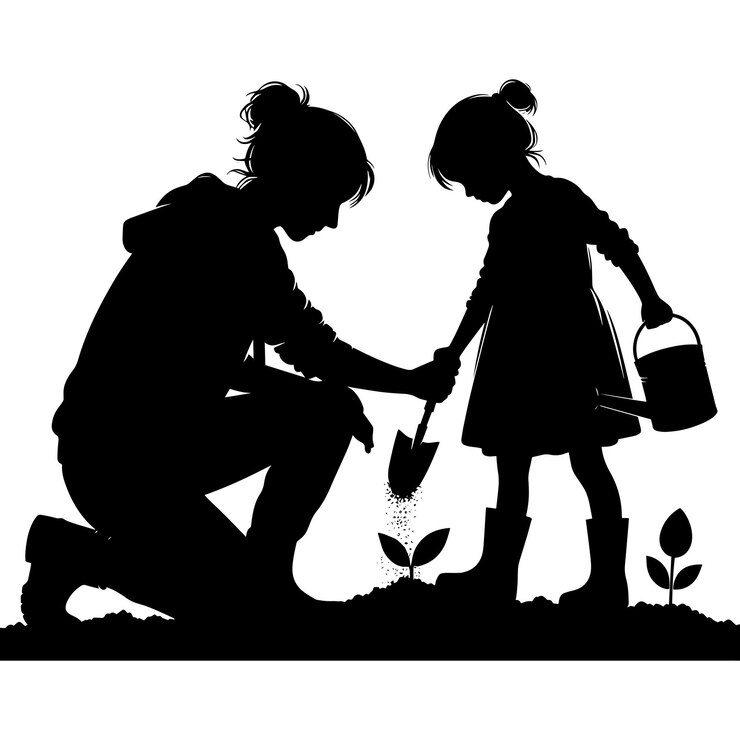 Vektor tree planting silhouette vector illustration isolated on a white background