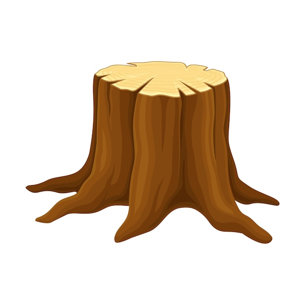 Tree stump with roots in the ground as felled or cut trunk vector illustration