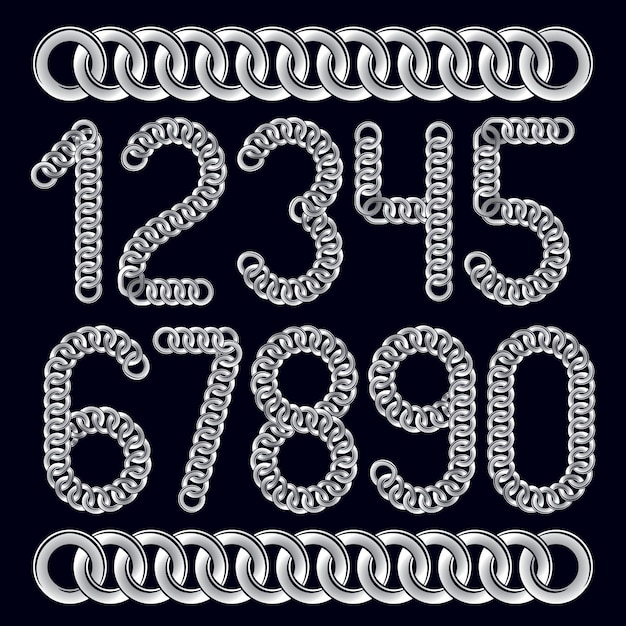 trendy numbers collection, vector numeration. created using metal connected chain link.