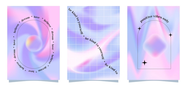 trendy yk blurred holographic style a posters set with linear geometric shapes and gradient backgrou
