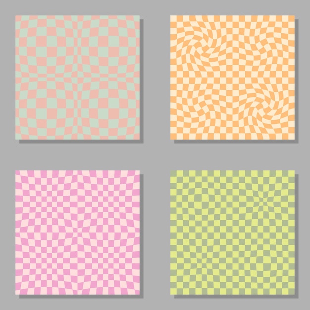 trippy grid wavy checkerboard seamless pattern collection groovy vector background for decor and design