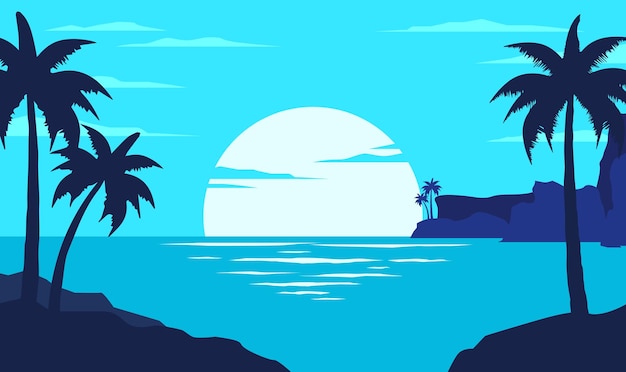 tropical island sunset with palm trees and ocean view