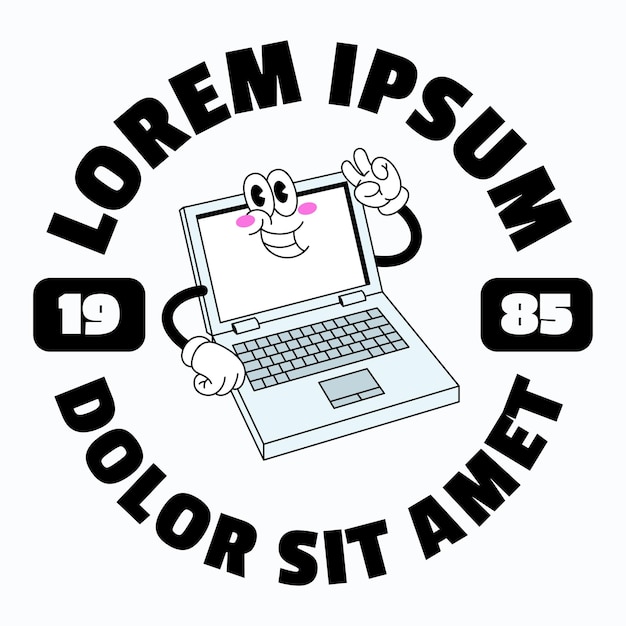 TShirt Design of Vintage Laptop Cartoon Character