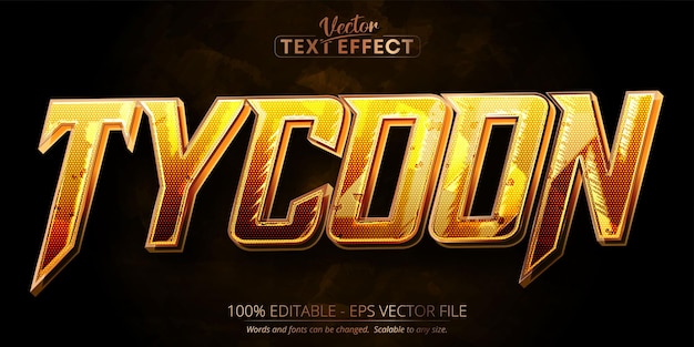 Tycoon text shiny golden color editable text effect on dark gold textured background