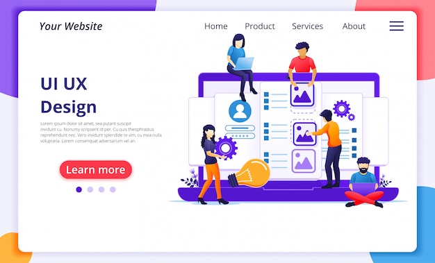UI UX  concept, people creating an application content and text place. website landing page template