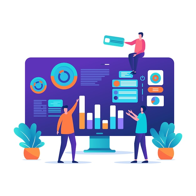 UIUX design concept illustration Vector illustration ui concept for your website and design Data analysis management SEO online shopping and startup business Vector EPS 10