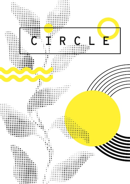 Universal trend poster juxtaposed with bright bold geometric leaves foliage yellow elements composition Background in restrained sustained tempered style Magazine leaflet billboard sale