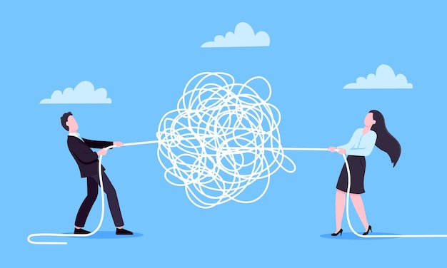 unravel business chaos process with tangle difficult problem mess business concept