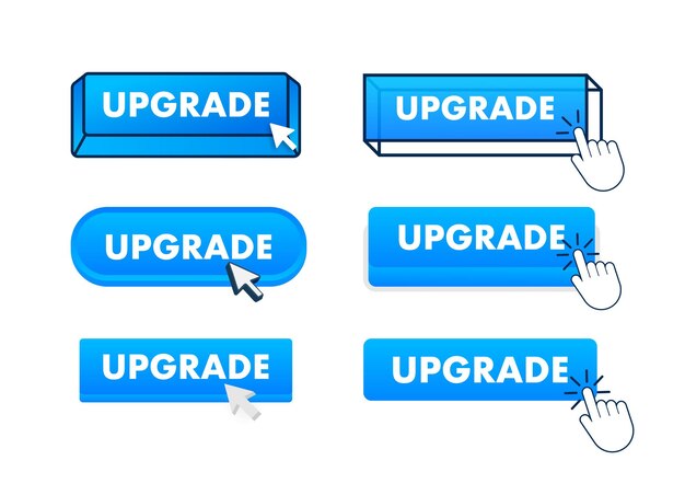 Upgrade Button with pointer clicking Upgrade web buttons set User interface element in flat style