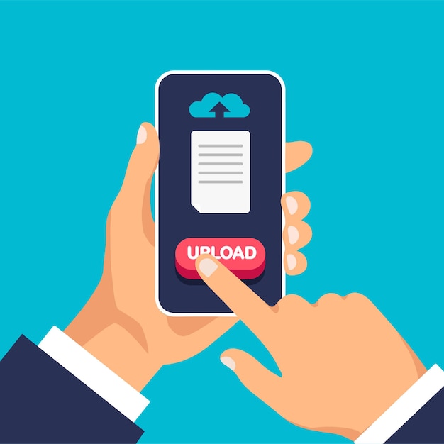 uploading and transfer files. cloud storage. download process. han click to the document icon.