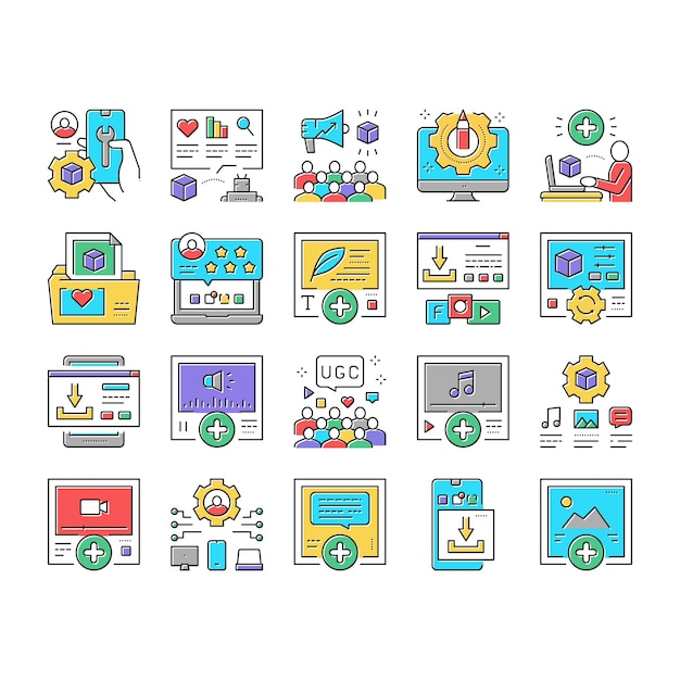 User generated content collection icons set vector