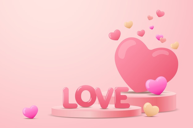 Valentines day design with 3d heart balloons Holiday background design