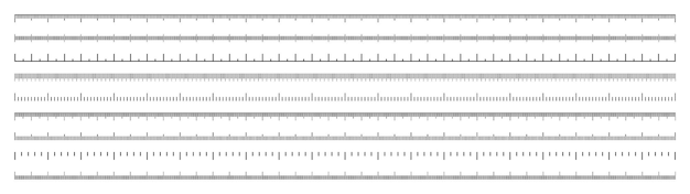 various measurement scales with divisions realistic long scale for measuring length or height in