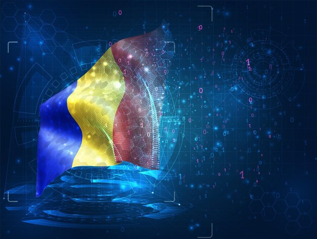 Vector 3d flag on blue background with hud interfaces