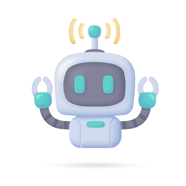 vector 3d smart robot on computer to assist in human work creative cartoon robots in art and help answer questions