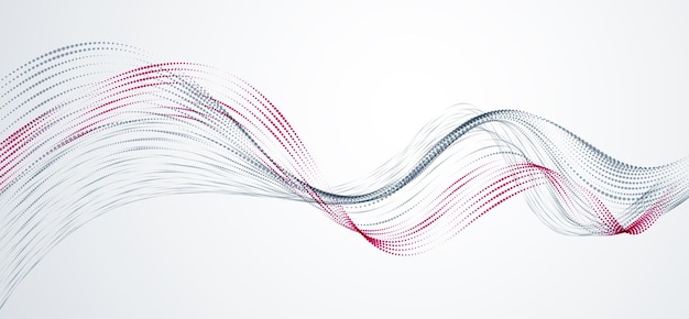 vector abstract background with wave of flowing particles, smooth curve shape lines, particle array flow. 3d shape dots blended mesh, future technology relaxing wallpaper.