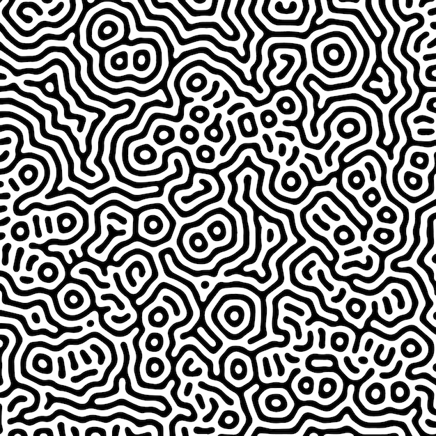 Vector black and white organic rounded lines pattern.