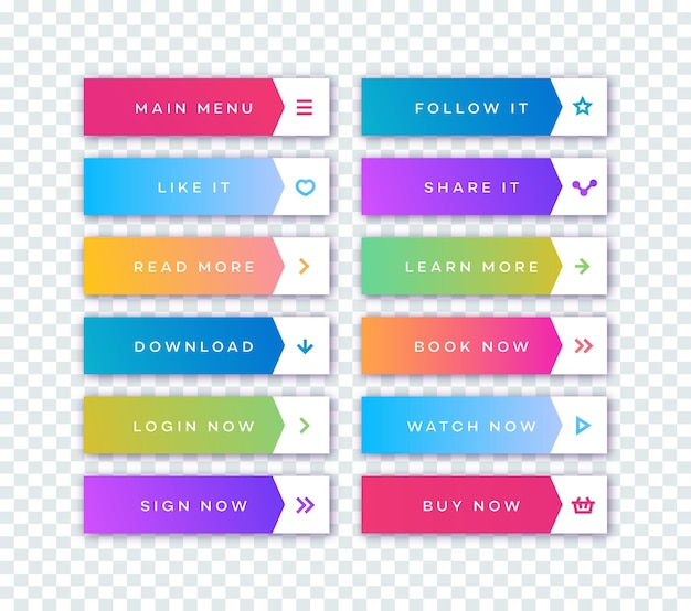 vector button set modern gradient style with shadow isolated on transparent background for web site ui mobile app call to action icon button vector 10 eps
