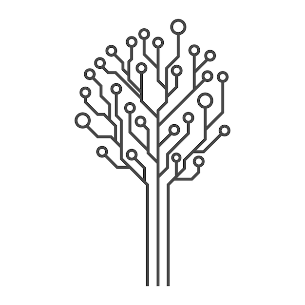 Vector circuit board tree. Innovative digital technology concept business icon.