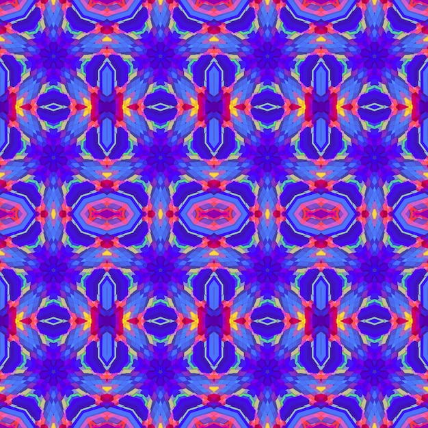 Vector colorful various shapes vibrant futuristic high detailed abstract geometric background kaleidoscopic seamless pattern