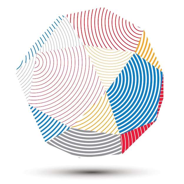 Vector complicated 3d figure, modern digital technology style form. Abstract stripy bright three-dimensional object.