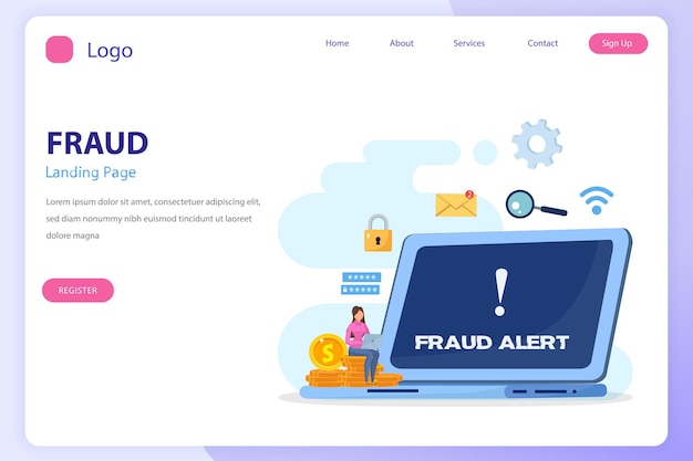 vector concept of fraud alert hacker attack and web security
