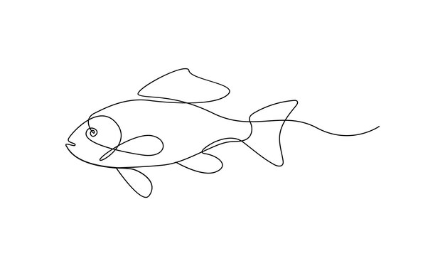 vector continuous one simple single abstract line drawing of fish isolated on white background
