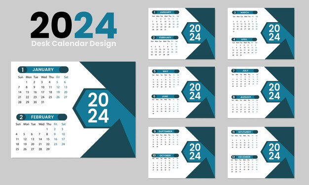 Vector creative business desk calendar template for new year amp Vector 2024 desk calendar design