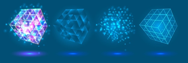 Vector crystal power and energy of the elements blue violet neon glow