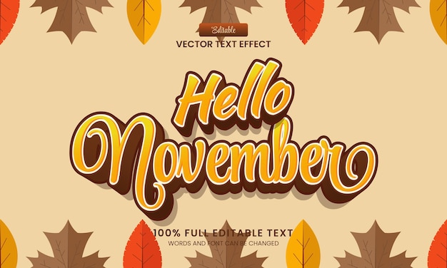 Vector design editable text effect hello november typography text