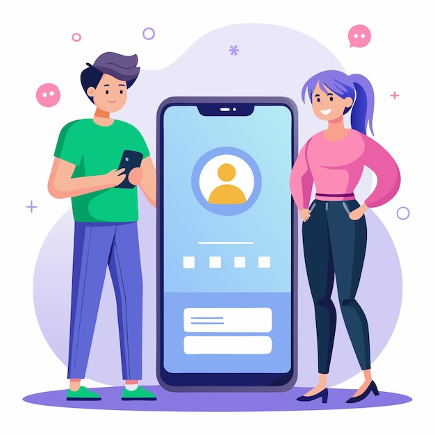 vector digital illustration featuring two people standing