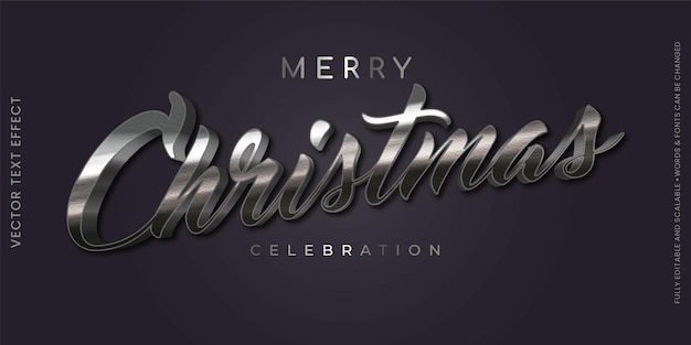 vector editable 3d text effect merry christmas with a shiny metal texture theme
