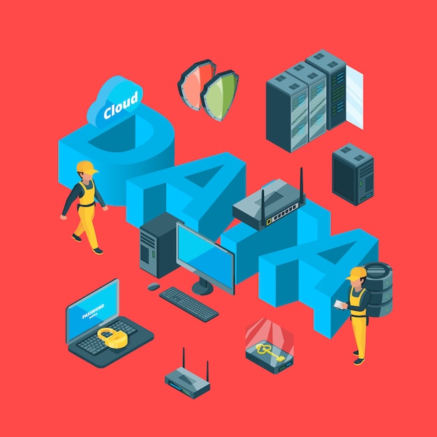 Vector electronic system of data center infographic concept illustration