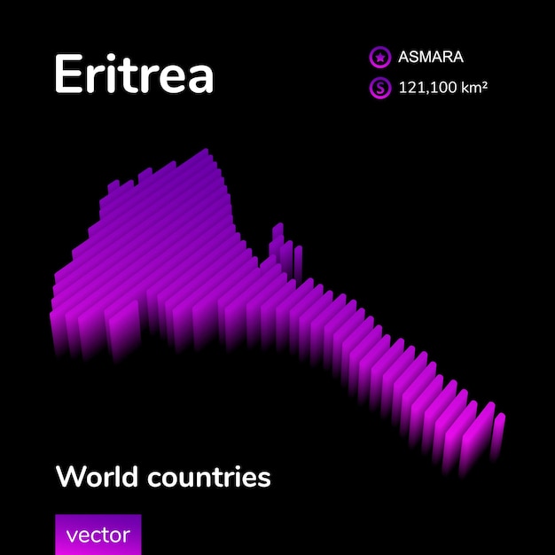 vector eritrea 3d map in violet colors on black background stylized map icon of eritrea