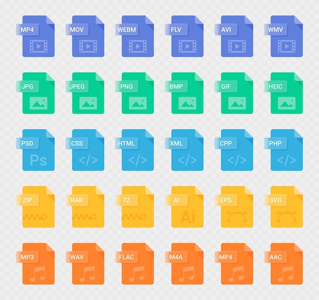 vector file extencions icons in modern style