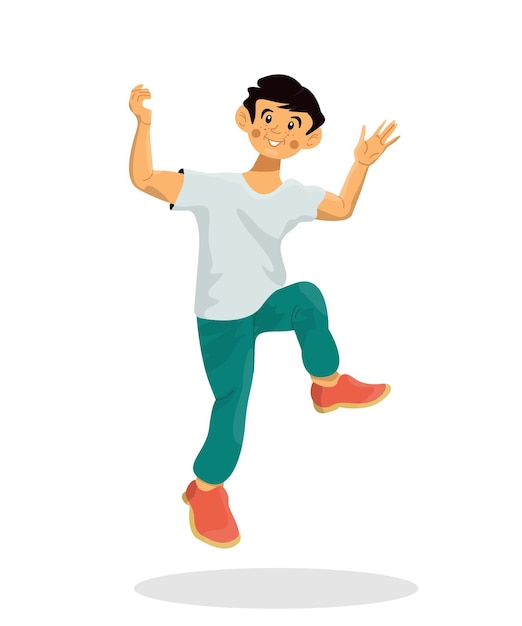 Vector flat illustration of happy child jumping on a white background