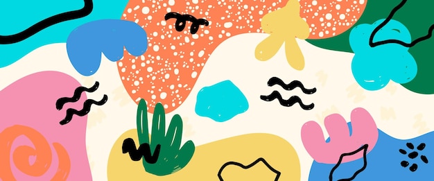 Vector hand drawn abstract doodle organic colorful banner