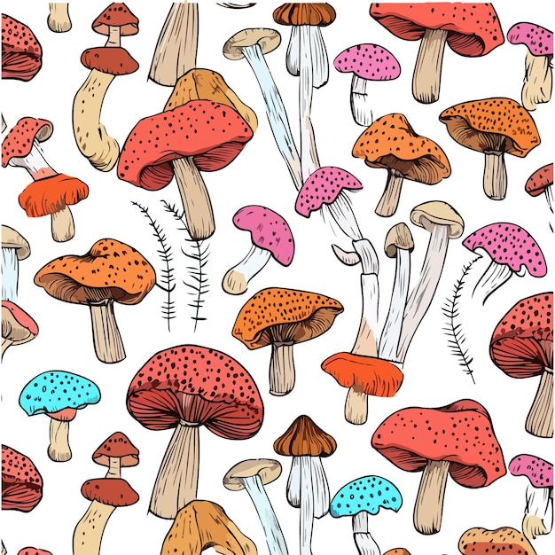 Vector hand drawn mushroom pattern