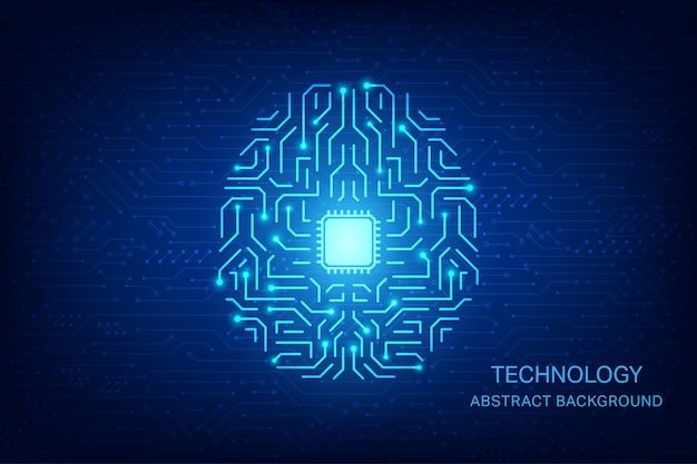 vector human brain abstract global technology with circuit blue background