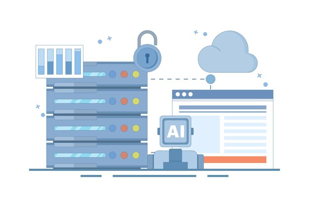 vector illustration about Cloud Server AI Service Concept or AI hosted on cloud server