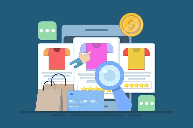 vector illustration about Ecommerce SEO concept or products added to search engine results page