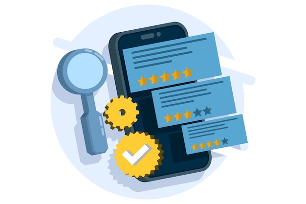 vector illustration concept of monitoring review management or analyzing customer reviews