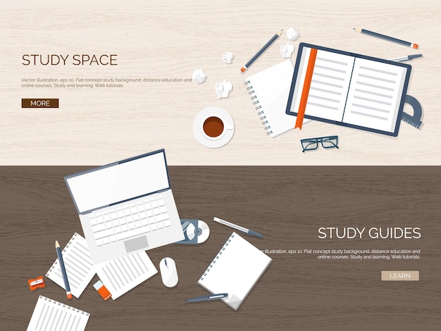 vector illustration flat backgrounds set distance education learning online courses web school