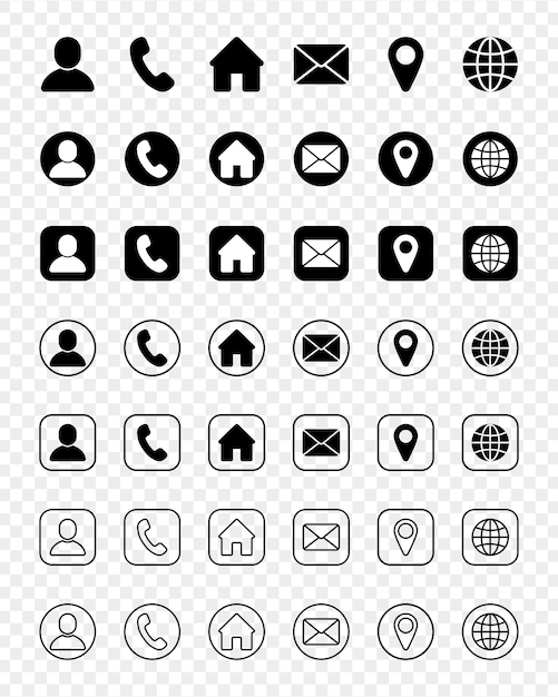 Vector illustration of Contact icon set isolated on transparent background
