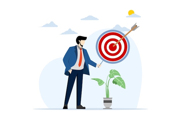 vector illustration of dartboard inside a magnifying glass for business goal target