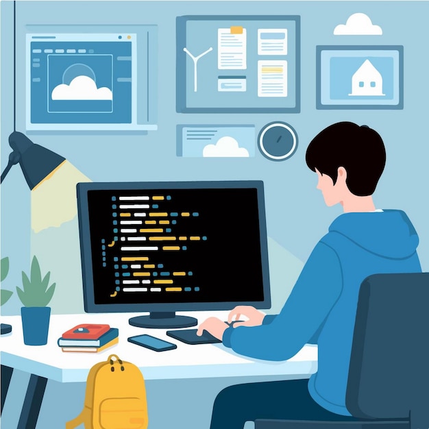 vector illustration of programmer in flat design style