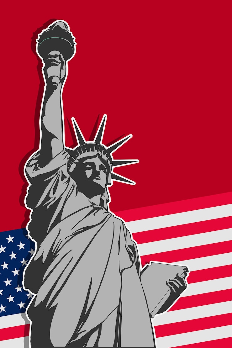 Vektor vector illustration of the statue of liberty with the theme of 4th american independence day