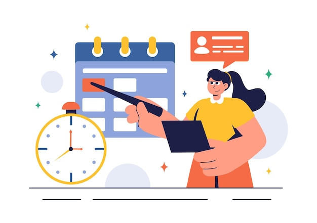 Vector Illustration of Time Management with Clock Settings Task Planning Training Activities and Scheduling in a Flat Cartoon Style Background